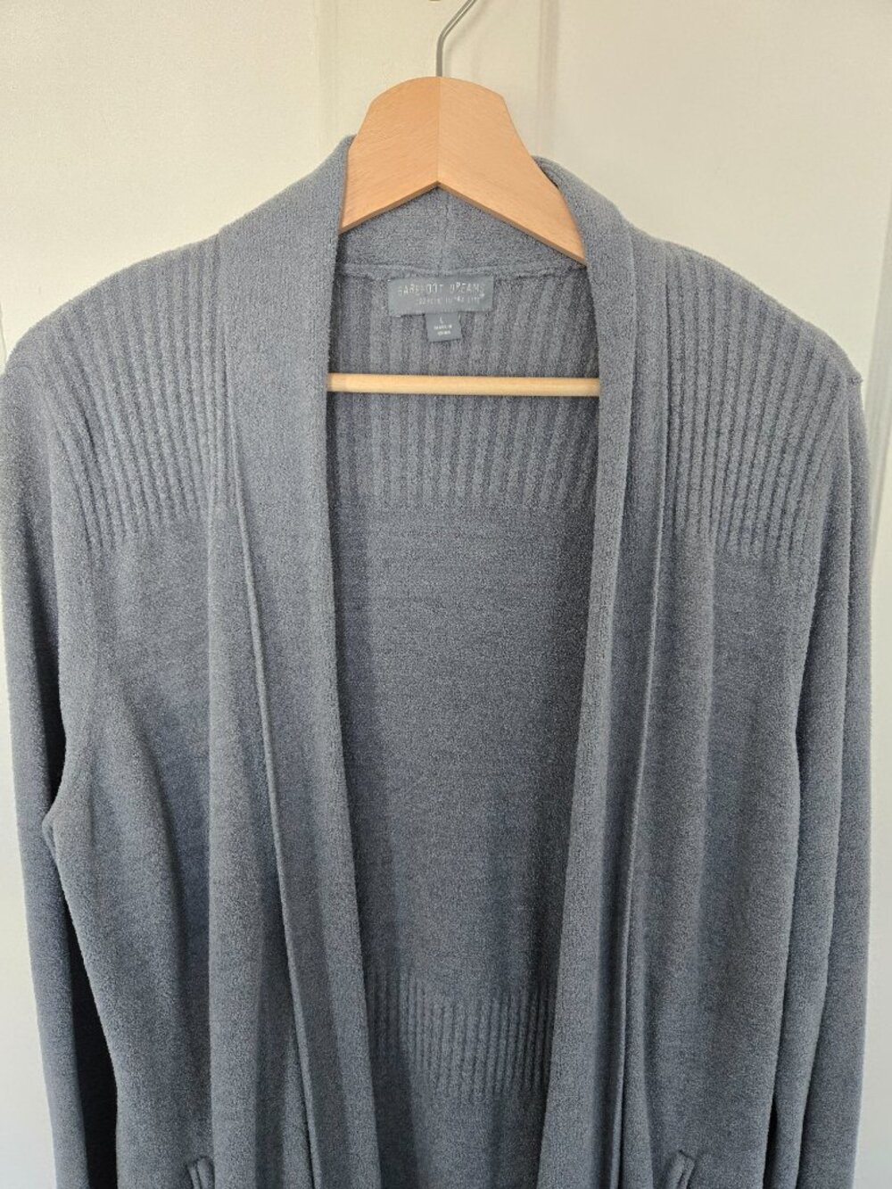 Barefoot Dreams Women's Cozychic Ultra Lite Cardi Size L Blue Open Cardigan Robe - Picture 4 of 10